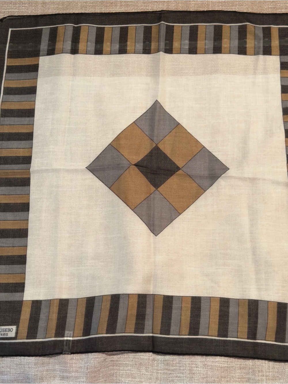 KKÚSEBO PARIS #010 Striped Silk-Blend Pocket Square Scarf/Black,White,Brown,Gray - Picture 5 of 5